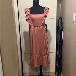 Women's Ruffle Strap Midi Dress - Dusty Rose